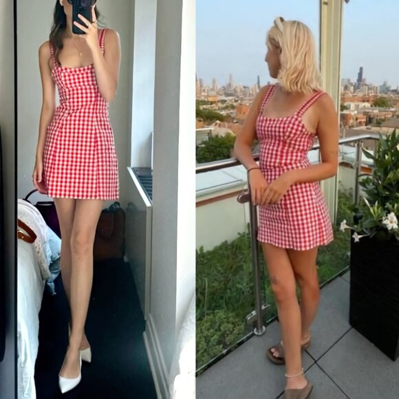 NEW Zara Bloggers Fav Cotton Red and White Gingham Sweetheart Mini Dress, Sz XS - Picture 12 of 17